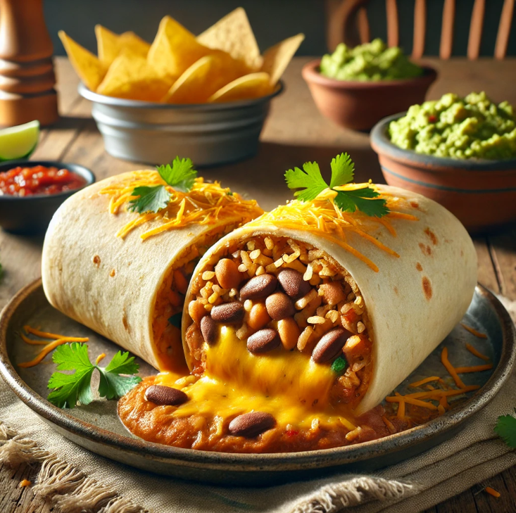 Cheesy Bean and Rice Burritos